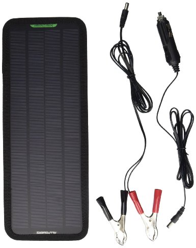 ALLPOWERS 18V 5W Portable Solar Car Battery Charger Bundle with Cigarette Lighter Plug, Battery Charging Clip Line, Suction Cups & Manual