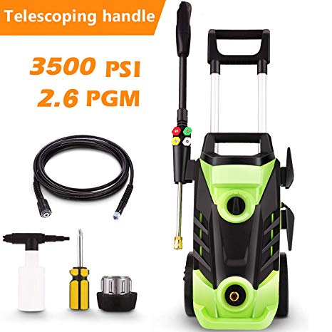 3500 PSI Electric Pressure Washer, 2.60 GPM 1800W Electric Power Washer with Hose Reel, 4 Quick-Connect Spray Tips