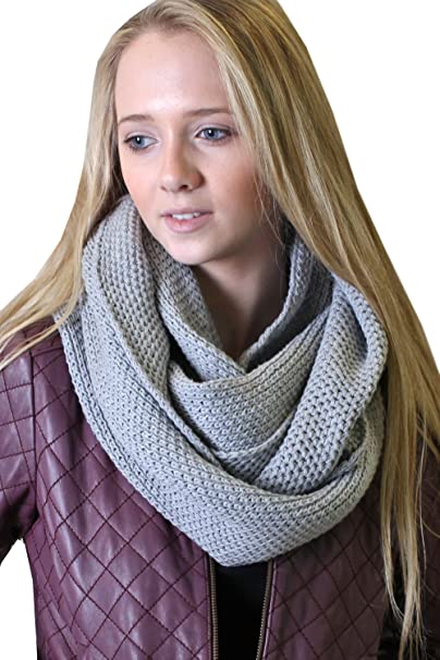 Women's 100% Organic Cotton Knit Infinity Scarf, Thick Soft Stretch Warm Unique Eco-Friendly Non-Toxic (5 COLORS)