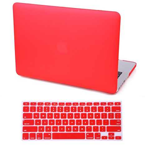 HDE MacBook Pro 13 Inch Retina Case Hard Shell Cover Rubberized Soft Touch Plastic with Silicone Keyboard Skin Fits Mac Notebook 13" with Retina Display (No CD Drive) Model A1425 and A1502 (Red)