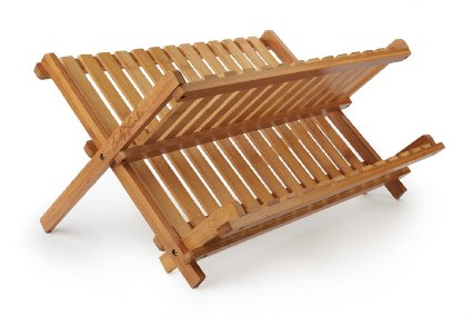 Lovely Bamboo Dish Rack for Drying Full-Size Dinner Plates * Compact and Sturdy Design * Foldaway