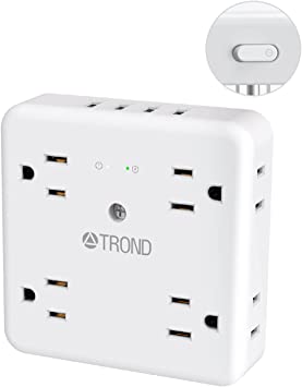 Multi Plug Outlet Extender with USB - TROND 8 Widely Spaced Outlet Splitter, 4 USB Wall Charger, 1440J Surge Protection, Multiple Plug Adapter, Electrical Outlet for Office, Bedside, Bathroom