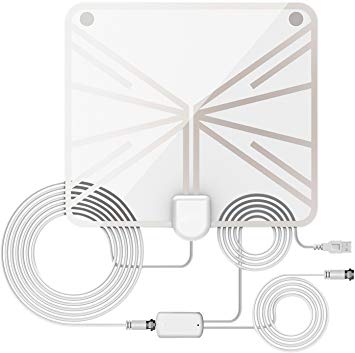 Indoor Amplified HDTV Antenna, 60  Miles Range with Detachable Amplifier Signal Booster and 13.2 Feet Coaxial Cable