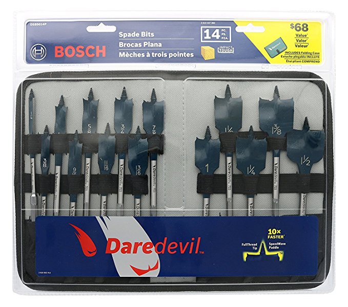 Bosch DSB5014P 14 Piece Full Thread SpeedWave Daredevil Spade Bit Set With Folding Carrying Case