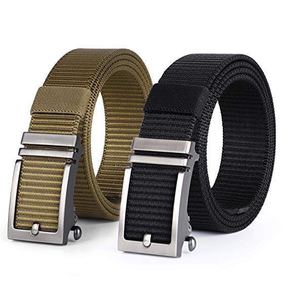 JASGOOD Nylon Belts with Automatic Buckle,Ratchet Belt-No Holes Web Belt for Men Jeans