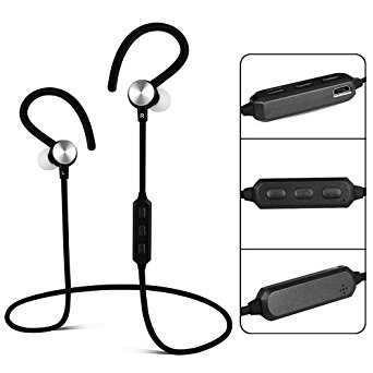 Lecmal Bluetooth Headphones, Wireless Stereo Sport Earphones with Ear Hook, Bluetooth 4.1 Noise Cancelling Sweatproof Headset Suitable for IOS & Android Devices, Perfect for Exercise (Black)