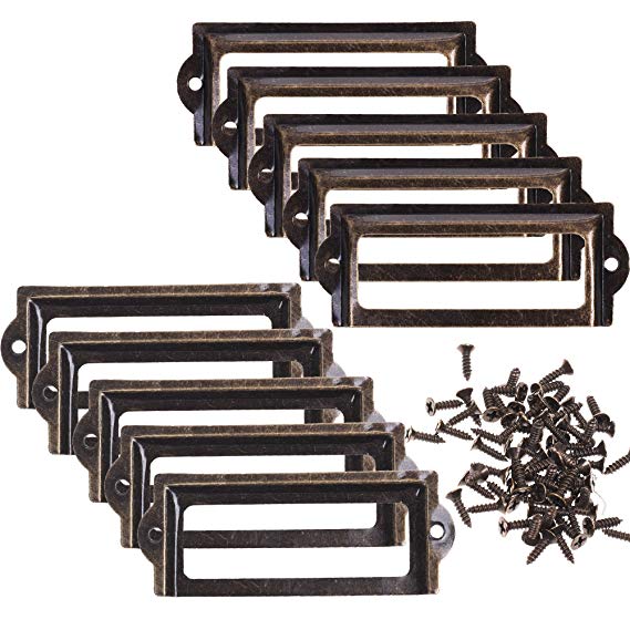 BCP 10pcs 83 x 33mm Bronze Color Metal Office File Cabinet Shelves Drawer Name Card Label Holder Frames with Screws