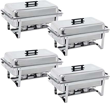 Rectangular Chafing Dish Set 4 Pack of 8 Quart Full Size Chafer Dish Stainless Steel Frame Chafers With Foldable Frame Legs (4)