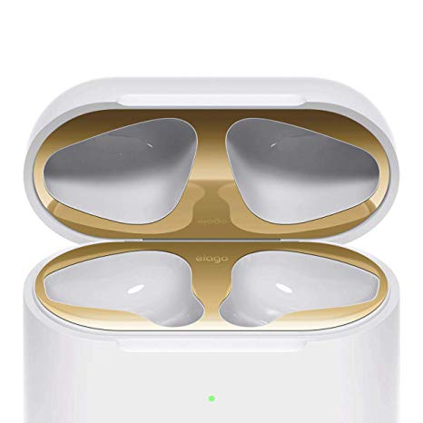 elago Dust Guard for AirPods 2 Wireless Charging Case [Gold][2 Sets] - [18K Gold Plating][Protect AirPods from Iron/Metal Shavings][Watch Installation Video]