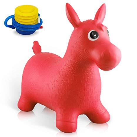 Rubber Bouncy Horse for Toddlers, Red Bouncing Hopper Animals, Kids/Baby/Infant Riding Toys for Girl and Boy, Inflatable Farm Hopping/Hoppity Hop Balls …