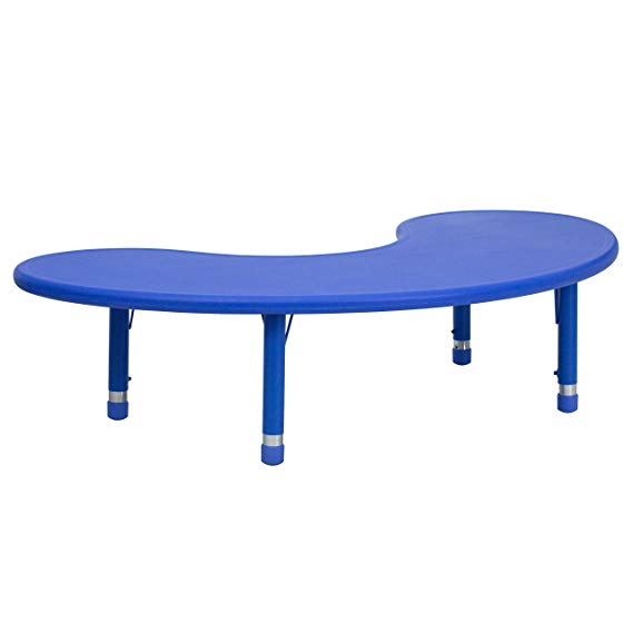 Flash Furniture Height Adjustable Half-Moon Blue Plastic Activity Table, 35 x 65