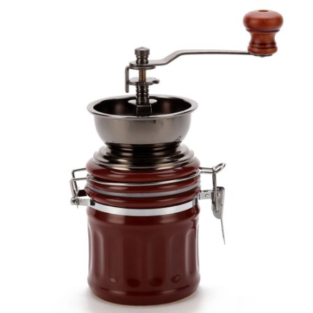 3E Home Manual Canister Ceramic Burr Coffee Mill Grinder, Stainless Steel Top and Ceramic Body