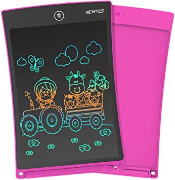 NEWYES 8.5 Inches Colorful Doodle Board LCD Screen Writing Tablet Magnetic Drawing Board Erasable Doodles Notepad Gifts for Ages 3  Pink