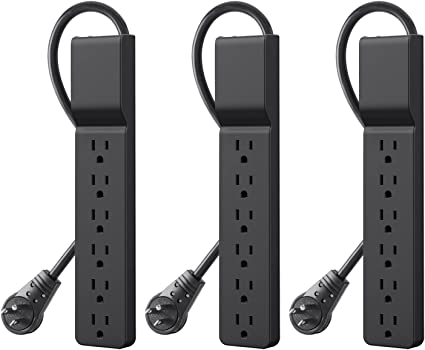 Belkin Power Strip Surge Protector with 6 AC Multiple Outlets - Flat Rotating Plug, 6 ft Long Heavy-Duty Extension Cord for Home, Office, Travel, Computer Desktop & Charging Brick (600 Joules) 3PK