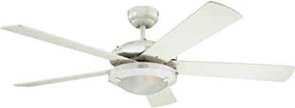 Westinghouse 7801720 Comet Two-Light 52-Inch Reversible Five-Blade Indoor Ceiling Fan, White with Frosted Glass