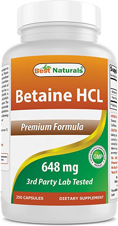 Best Naturals Betaine HCL 648 mg 250 Capsules