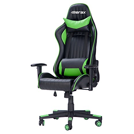 Merax Executive PU Leather Racing Chair High-back Gaming Chair with Adjustable Armrests Ergonomic Swivel Chair (green)