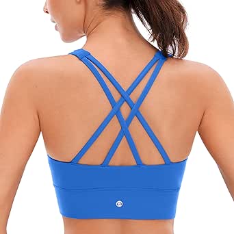 CRZ YOGA Womens Butterluxe Strappy High Neck Longline Sports Bra - Padded Criss Cross Back Workout Sports Bras Crop Tank Top