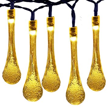 [21ft 30 Led] Garden Solar String Lighting for Christmas Yard Patio Decorations Halloween/Water Drop Outdoor Fairy Lights Lamp, 8 Mode (Steady, Flash), Waterproof, Fence, Tree, Party, Holiday (Warm White)