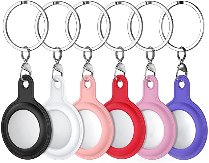 OROBAY 6 Pack Compatible with AirTag Case, Protective Silicone Cover Skin Holder for Apple AirTag Keychain Key Ring, Black/White/Lavender/Red/Purple/Pink Sand