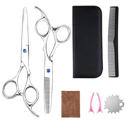 Professional Hair Scissors Kit, Stainless Steel Hair Cutting Thinning ScissorsBarber Shears Hairdressing Tool Set for Home, Salon, Barbers (sliver-1)