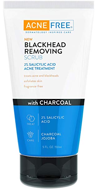 AcneFree Blackhead Removing Exfoliating Face Scrub with 2% Salicylic Acid and Charcoal Jojoba - Daily Wash, Skin Care Face Scrub Acne Treatment For Men Women and Teens With Acne Prone Skin - 5 oz Size