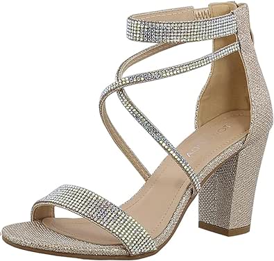 TOP Moda Women's Formal Rhinestone High Heel Sandal Ankle Strap