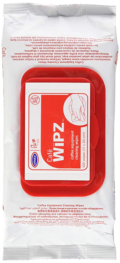 Urnex Café Wipz - 100 Count Bag - Professional Coffee Equipment Cleaning Wipes Fragrance Free Wipes Formulated with Cationic Detergents To Remove Milk and Coffee Residue