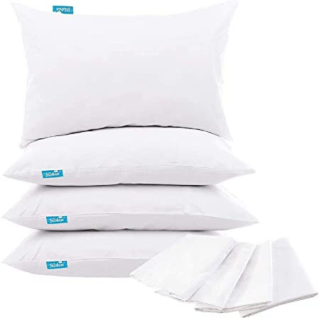 Biloban 4 Pack Pillow Protectors Queen Size 100% Waterproof Pillow Protector for Sleeping Noiseless Breathable Zippered Pillow Covers White