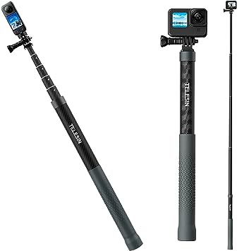 TELESIN Invisible Selfie Stick for GoPro Insta360 (120cm/47.2 inch), Lightweight Carbon Fiber Extension Pole for Go Pro Max Hero 11 10 9 8 7 6 5 One X2 X3 DJI Action 2 3 AKASO 360 Camera