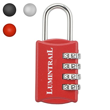 Lumintrail Set-Your-Own 4 Digit Combination Padlock with 1/2 Inch Shackle Lock - Assorted Colors (Red)