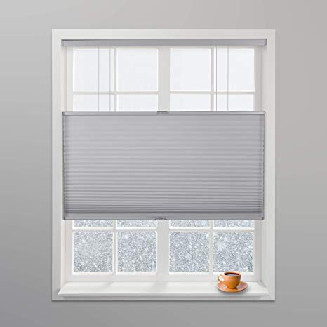 Arlo Blinds Grey Light Filtering Top Down Bottom Up Deluxe Cordless Cellular Shades - Size: 22" W x 60" H, Cordless Honeycomb Blinds