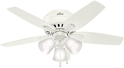 Hunter Indoor Low Profile Ceiling Fan, with pull chain control - Newsome 42 inch, White, 51077