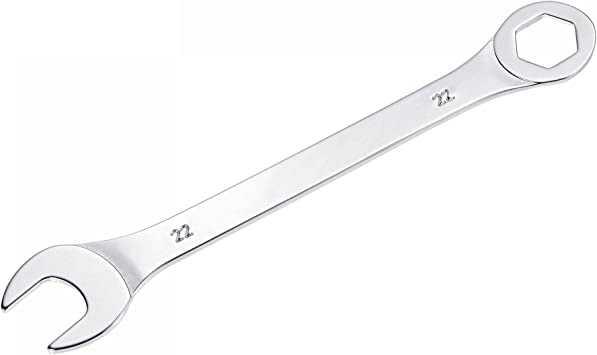 uxcell Thin Combination Wrench with Offset 6-Point End and Angled Open End, Metric Mirror-Chrome Plated High Carbon Steel, 22mm