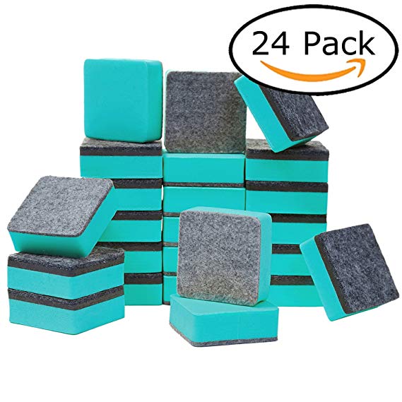officematters Cute Magnetic Chalkboard Whiteboard Dry Erasers Cleaner. Pack of 24 (24Pcs - Green)
