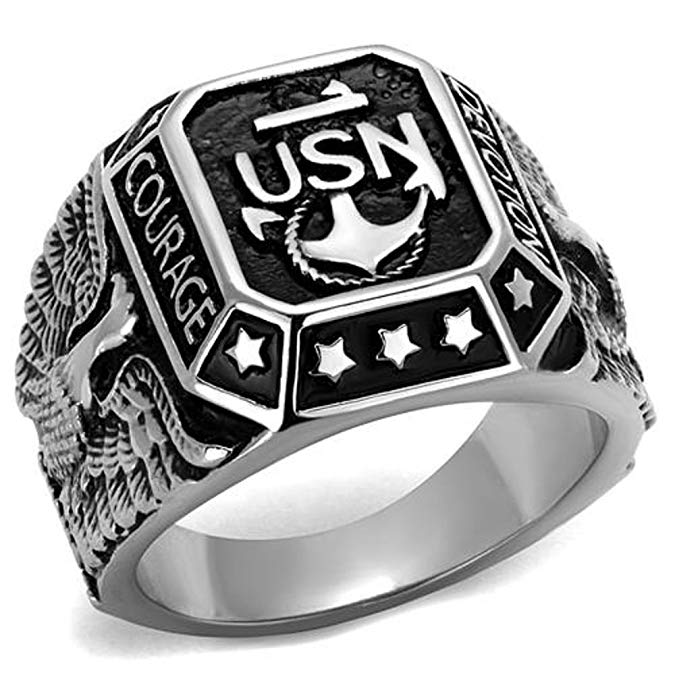Vip Jewelry Co Men's Stainless Steel 316L United States US USN Navy Military Fashion Ring Size 8,9,10,11,12,13,14
