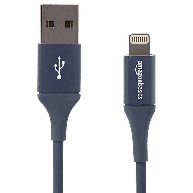 AmazonBasics USB A Cable with Lightning Connector, Premium Collection, MFi Certified iPhone Charger, 6 Foot, 2 Pack, Grey