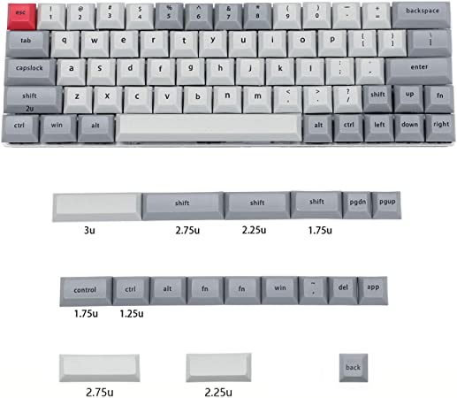 YMDK DSA Profile 61 64 68 Minila Dye Subimation 60% Keycaps Thick PBT Keycap Set for Cherry MX GH60 XD64 GK64 Tada68 Minila DZ60 SP64 (Gray Red Mixed)(Only Keycap)