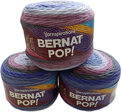 Bernat Pop Worsted Medium Weight Self-Striping 3-Pack Acrylic Yarn 5 Ounces 280 Yards (Purple Morning)