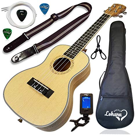 Ukulele from Lohanu Spruce Top Zebra Wood Sides & Back With All Accessories Included (Concert)