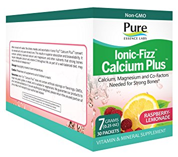 Pure Essence Labs Ionic Fizz Calcium Plus – Perfect Calcium/Magnesium Ratio With Every Co-Factor Needed For Strong Bones - Raspberry Lemonade - 30 Single Serving Packets