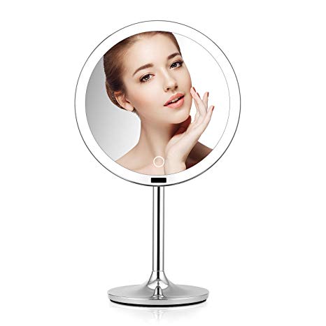 BRIGHTINWD 8.5" Lighted Makeup Mirror with Sensor, Makeup Vanity Mirror with Lights, Brightness Control, Rechargeable and Cordless, Polished Chrome Finish