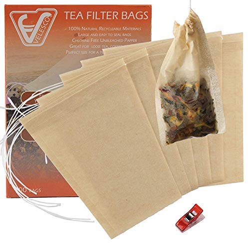 Velesco Tea Filter Bags Disposable Tea Infuser with Drawstring for Loose Leaf Tea with 100% Natural Unbleached Paper 4 x 3" 100pcs (100)