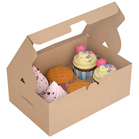 X-Chef Cupcake Boxes, Food Grade Kraft Bakery Pastry Boxes with Inserts and Display Windows fit 6 Cupcakes , Pack of 15