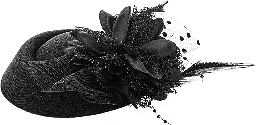 Pillbox Hat with Veil Vintage Fascinators for Women Tea Party Hats with Flower Feather Headband Tea Party Headwear for Bridal