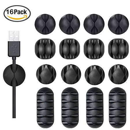 Adywe One/Two/Three/Five Channels Desktop Adhesive Cable Clips Holders (16 Pack),Cable Organizer and Cord Management for Your Wires, Desktop & Computer, Electrical, Charging or Mouse, USB Cord(Black)