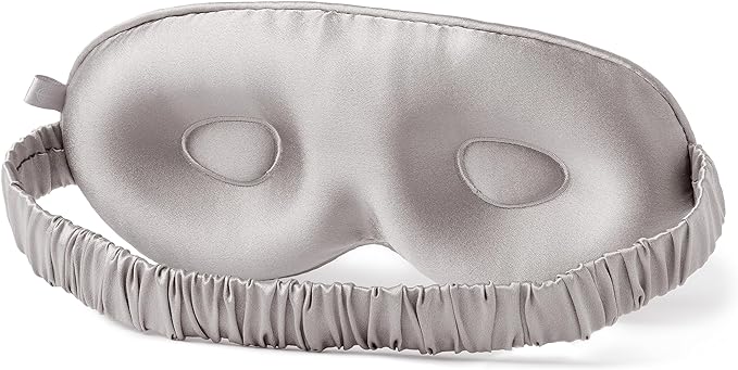 Fishers Finery 25 Momme 100% Organic Mulberry Silk 3D Sleep Eye Mask - Contoured for Lash Extensions, Relieves Eye Pressure - New and Improved Style (Silver)