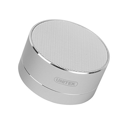UNITEK Aluminium Wireless Stereo Portable Bluetooth Speaker with Handsfree Speakerphone Built-in Micro SD TF card slot, Silver