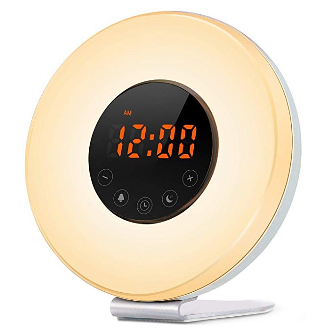 Sunrise Alarm Clock, IFLYING Alarm Clock Wake Up Light with 7 Colors Nature Sounds FM Radio Touch Control Sunrise Simulation and Snooze Function (1)
