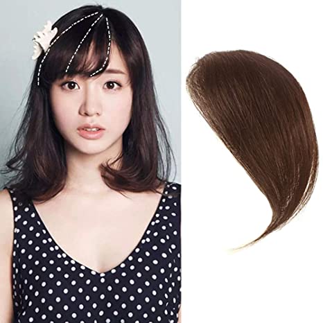 Clip in Bangs Human Hair Air Side Bangs Natural Side Swept Bangs Soft Side Fringe Hair Extensions,Dark Brown Color